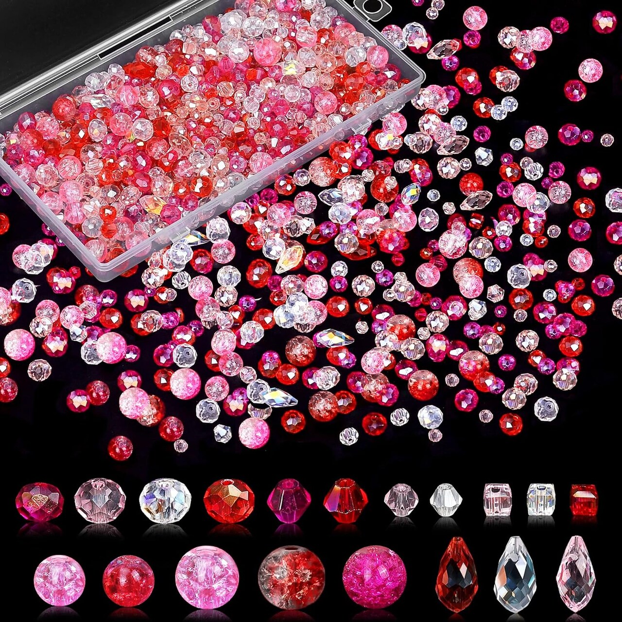 1000pcs Glass Beads for Jewelry Making Colorful Rainbow Craft (Red/Pink)
